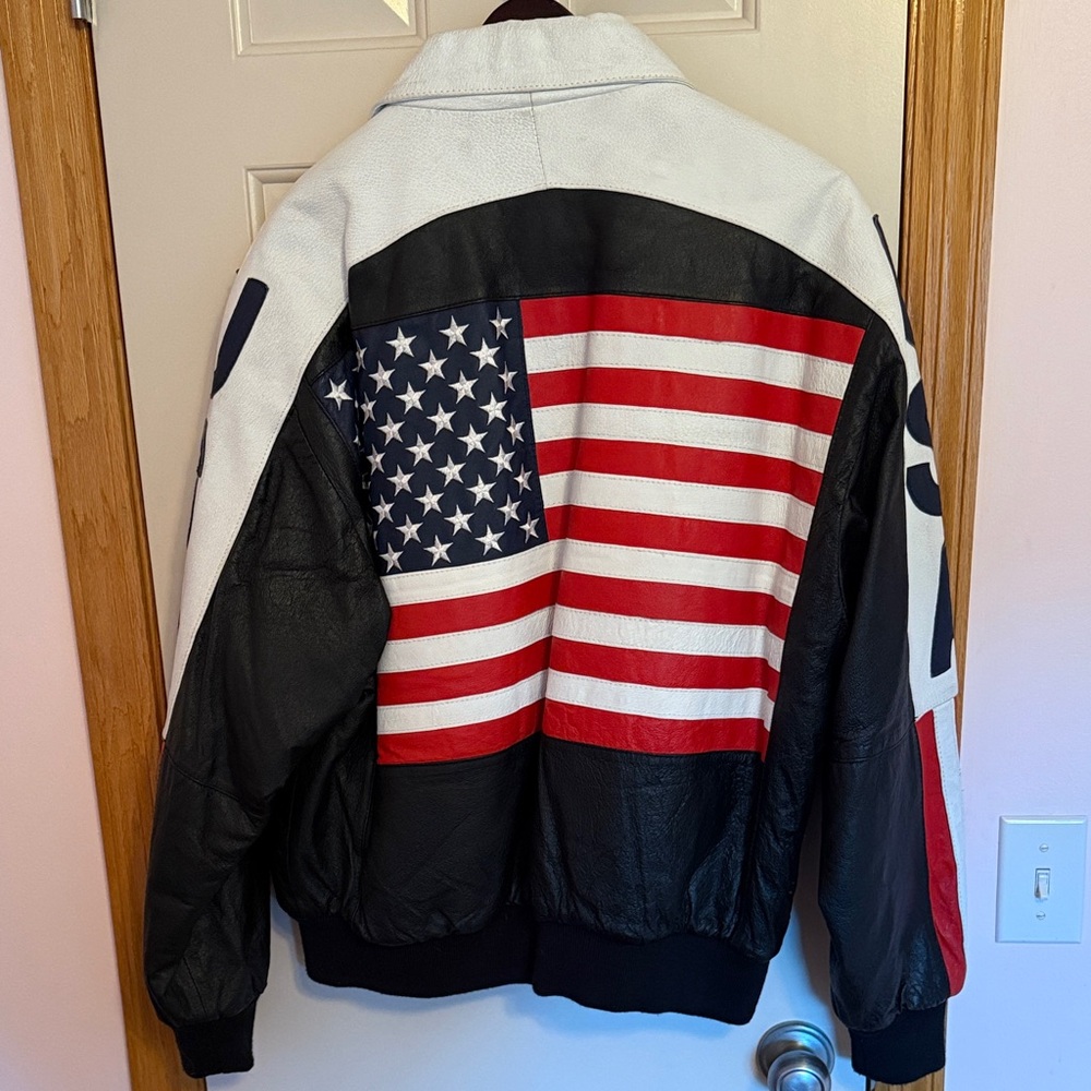 Michael Hoban Wheremi USA Men's Black and White Leather Jacket XL - Picture 2 of 11